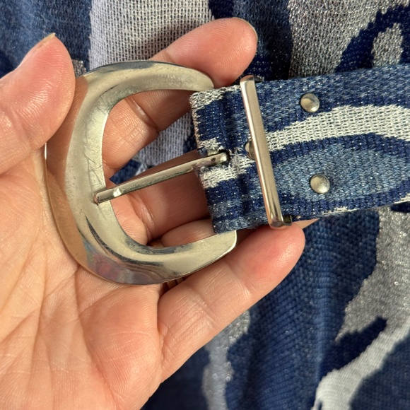 Vintage 80s dress, navy, blue, silver, grey, batwing sleeves, with belt, 8 (M) - Picture 13 of 14